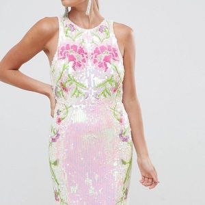 ASOS DESIGN Iridescent Sequin
Embroidered Fishtail Midi Dress